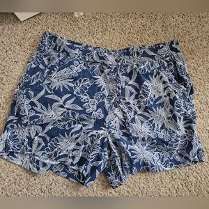Briggs Pull On Linen Blend Floral Navy Blue Shorts